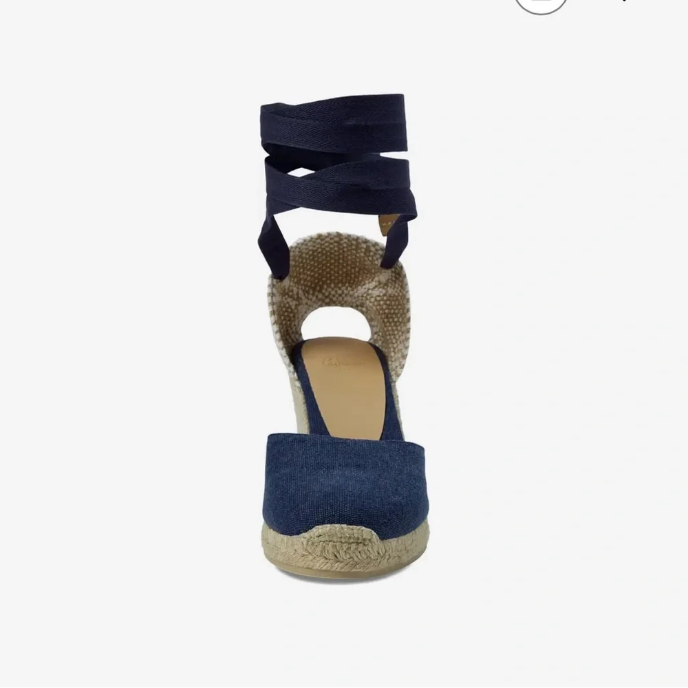 NWOB Castaner Espadrille Wedges Navy/Tan 3” heel front platform - Picture 4 of 11